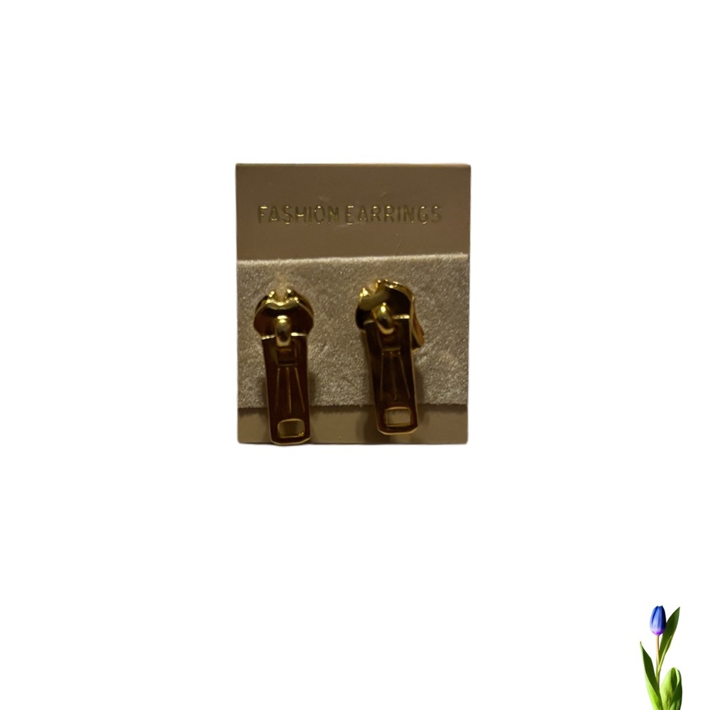 Earrings Vintage Gold Tone Zipper Pull - Picture 2 of 4